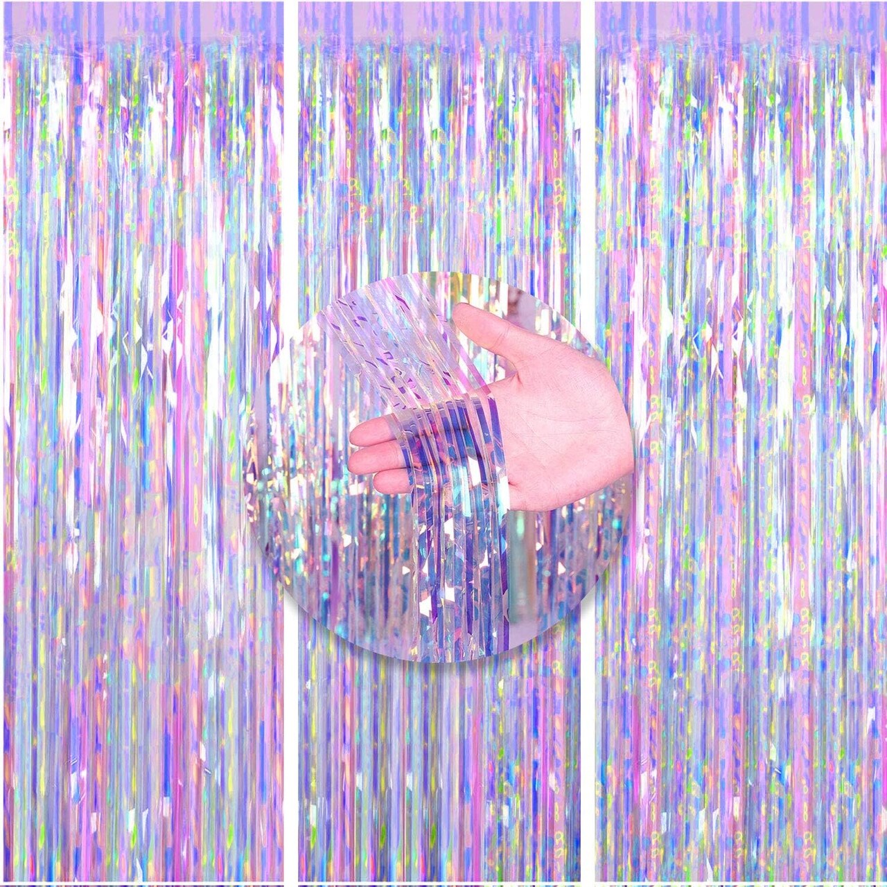 3-Pack Colorful Metallic Foil Fringe Curtains 3.3x6.6ft Party Backdrop Decorations